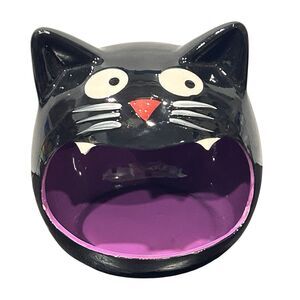Walgreens Black Cat Candy Bowl 6.5" Halloween Ceramic Dish Purple Interior